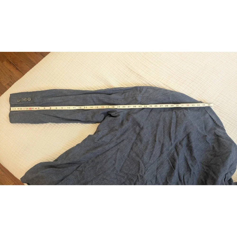 Egara 54L Slim Fit Linen Rayon Blend Blazer Unstructured Blue Herringbone Summer